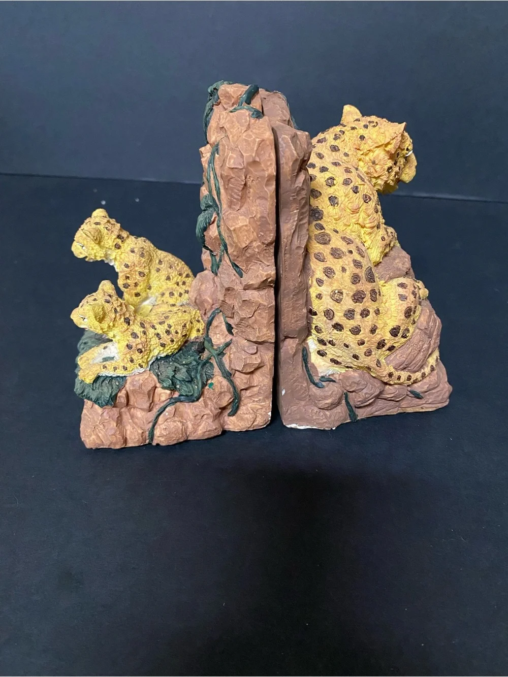 Vintage Wildlife Leopard Figurine with built in music box Bookends - Yellow